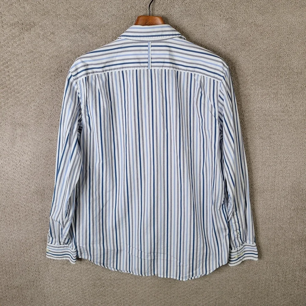 Banana Republic Shirt Mens L Blue Gray Striped Classic Fit Long Sleeve Button Up